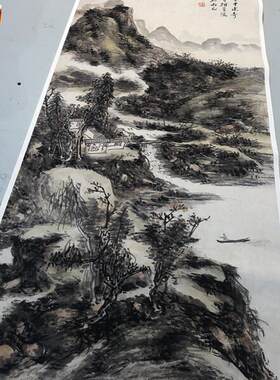 1:1黄宾虹秋山悟道图山水画国画艺术微喷古代名b画复制品装饰画