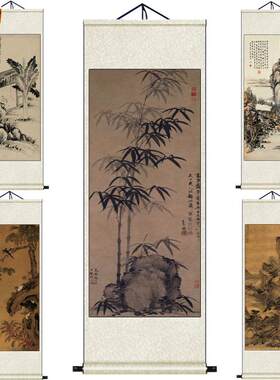 清恽寿平竹石C图酒店茶楼古典挂画仿古名家字画风水卷轴画送礼年