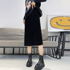 大码半身裙女春秋2024新款胖mm高腰显瘦百搭中长款开叉包臀直筒裙