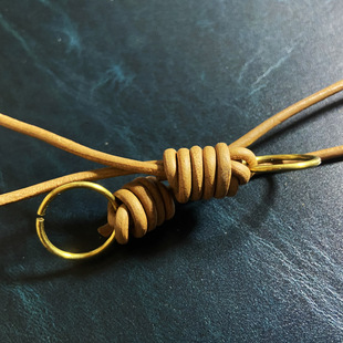 头层牛皮要是挂绳编绳挂件饰品手工DIY复古钥匙圈简约铜环绳带