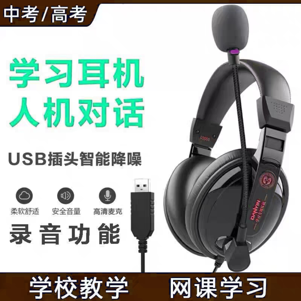 电音D3000英语听力听说耳麦Type-C耳机头戴式人机对话考试专用USB