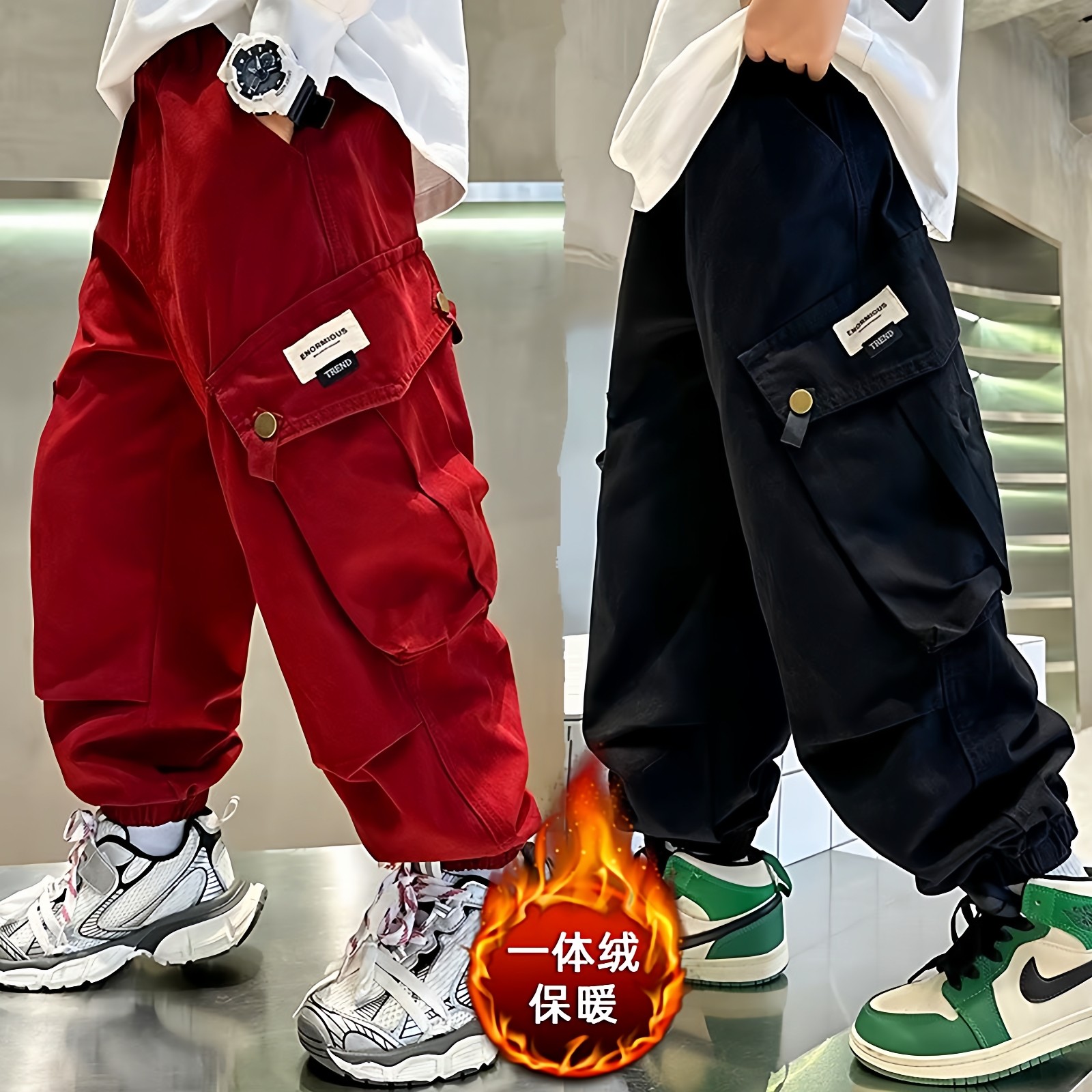 痞帅气男童一体加绒工装裤秋冬款儿童裤子冬装中大童宽松休闲长裤,童装/婴儿装/亲子装,裤子,淘宝优惠券,粉丝福利购,淘宝优惠卷