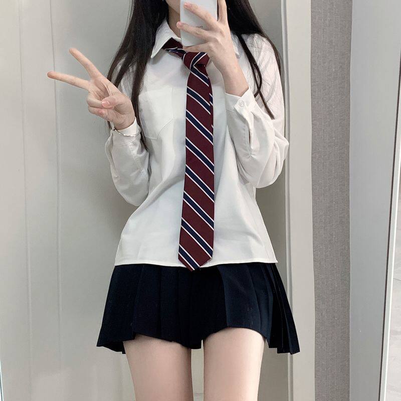 原创jk衬衫纯色白衬衫基础款学院班服毕业照衬衫长袖jk上衣衬衣女