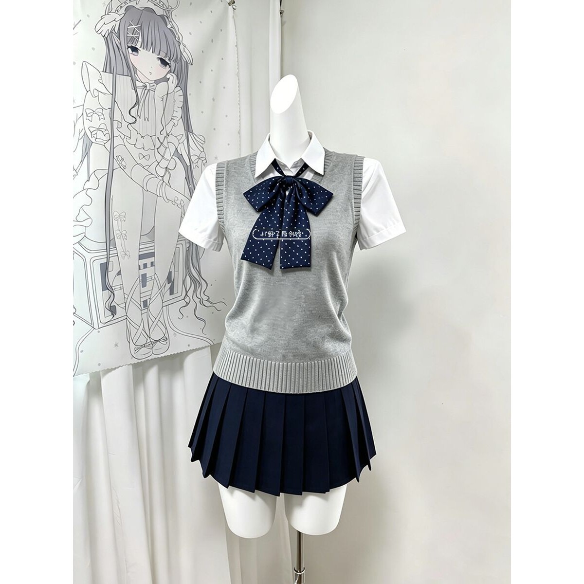 JK制服夏季薄款针织马甲背心学院日系基础衬衫校供绀裙软妹套装女