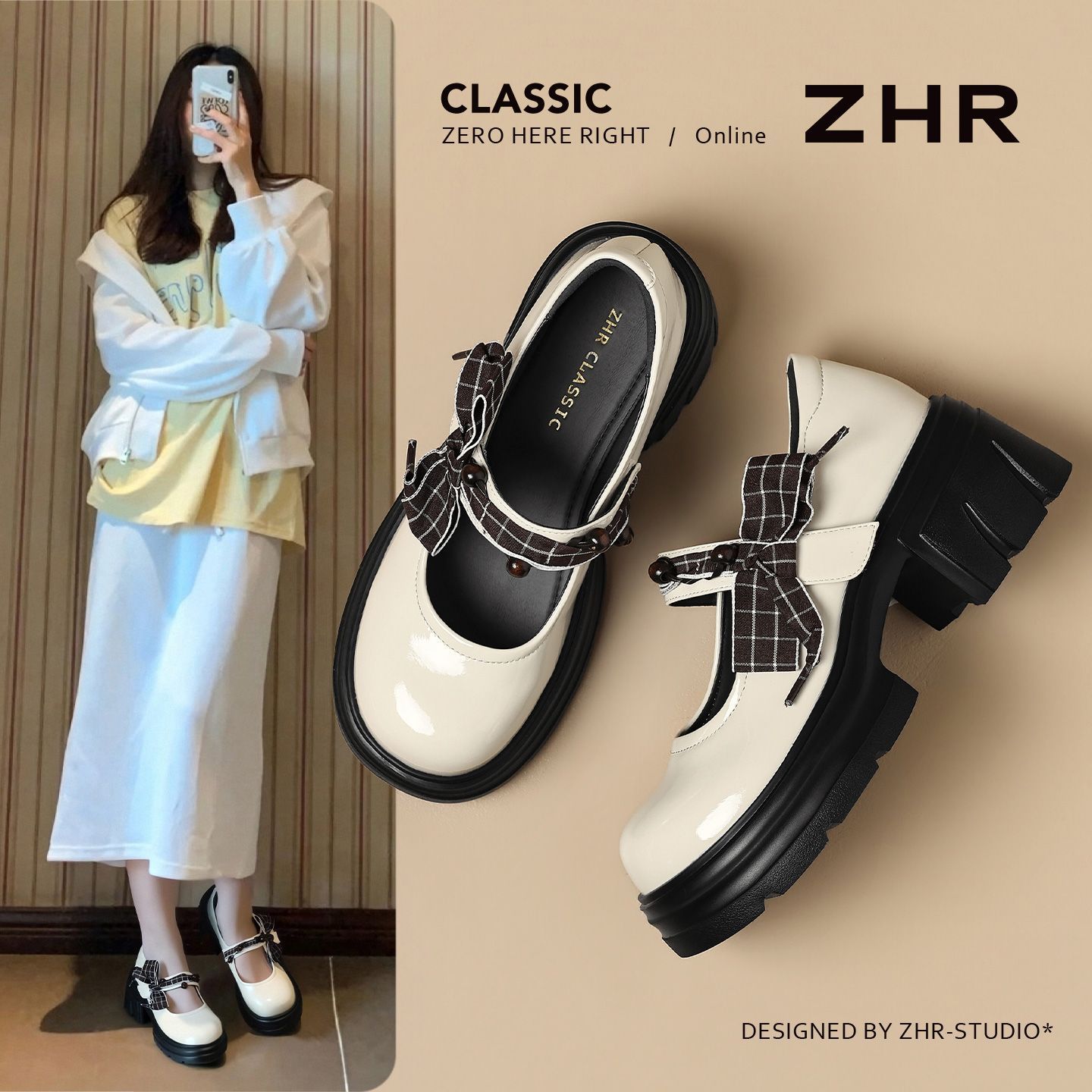 ZHR厚底蝴蝶结玛丽珍鞋女2026夏季新款增高百搭jk鞋小个子乐福鞋