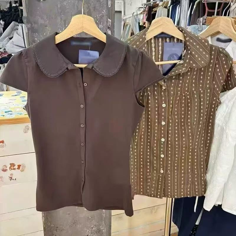 小海鸥美式复古棕色衬衫