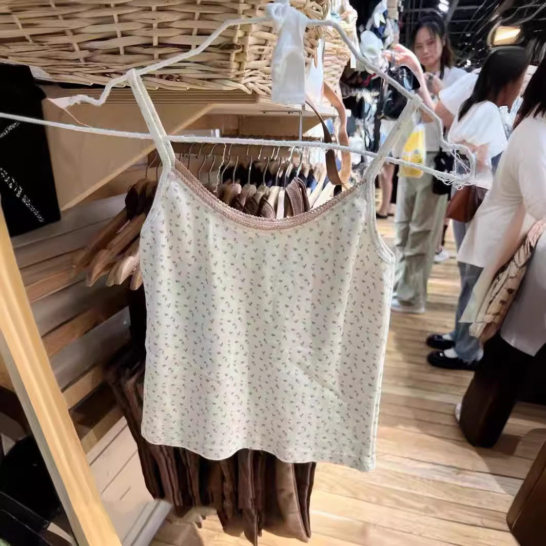 小海鸥橘色碎花吊带背心