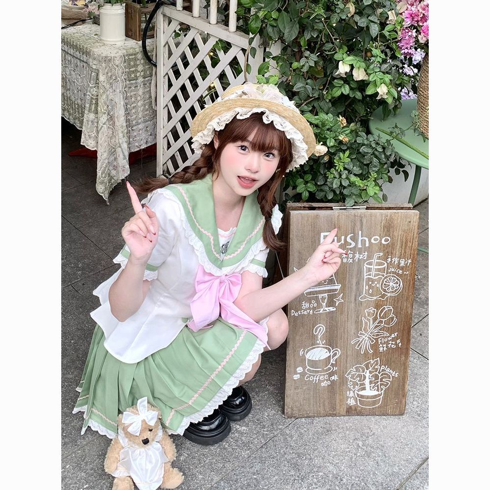 原创JK正版学院风水手服小清新收腰制服甜美夏季套装短袖日系