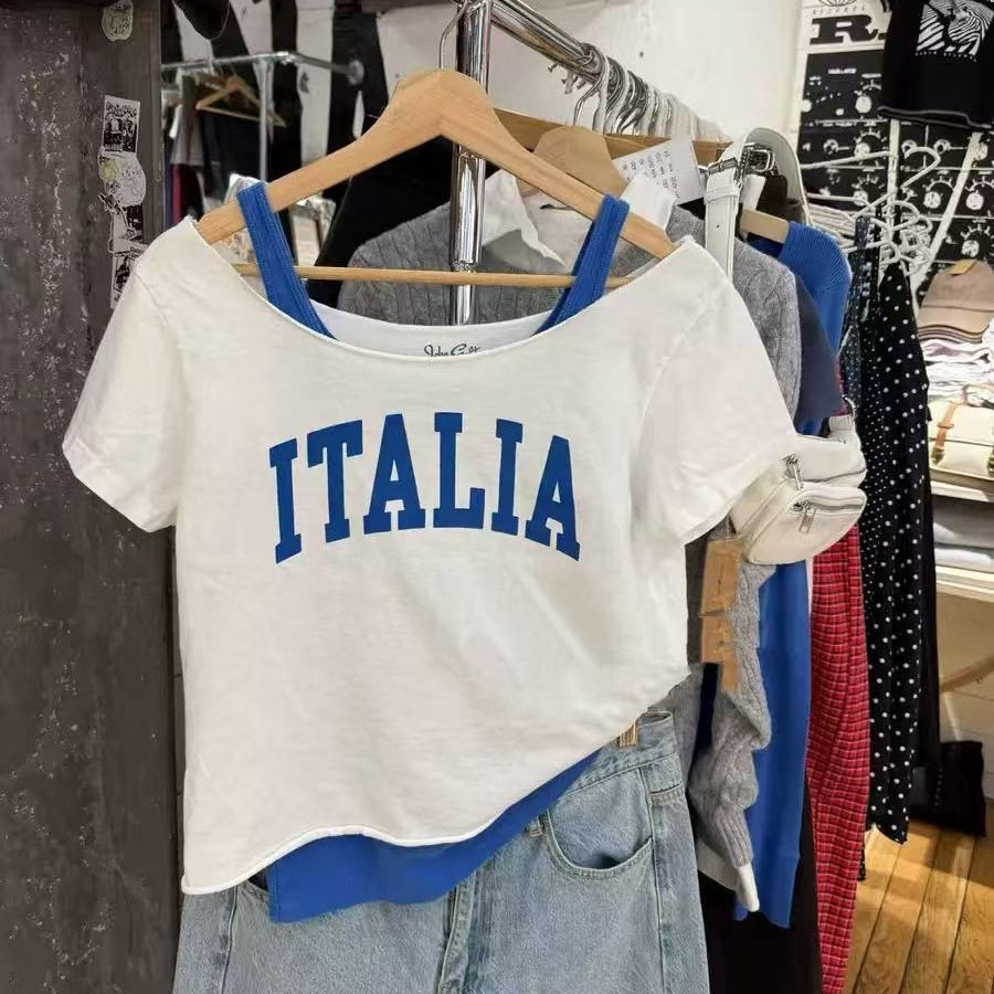 小海鸥美式大圆领T恤女