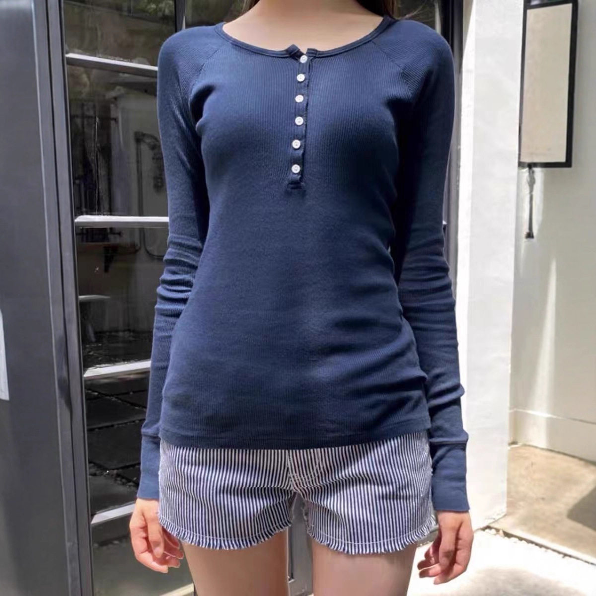 小海鸥藏蓝亨利衫1425