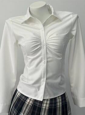 jk甜美修身遮肉显瘦韩版长袖收腰衬衫制服白衬衫辣妹学院风