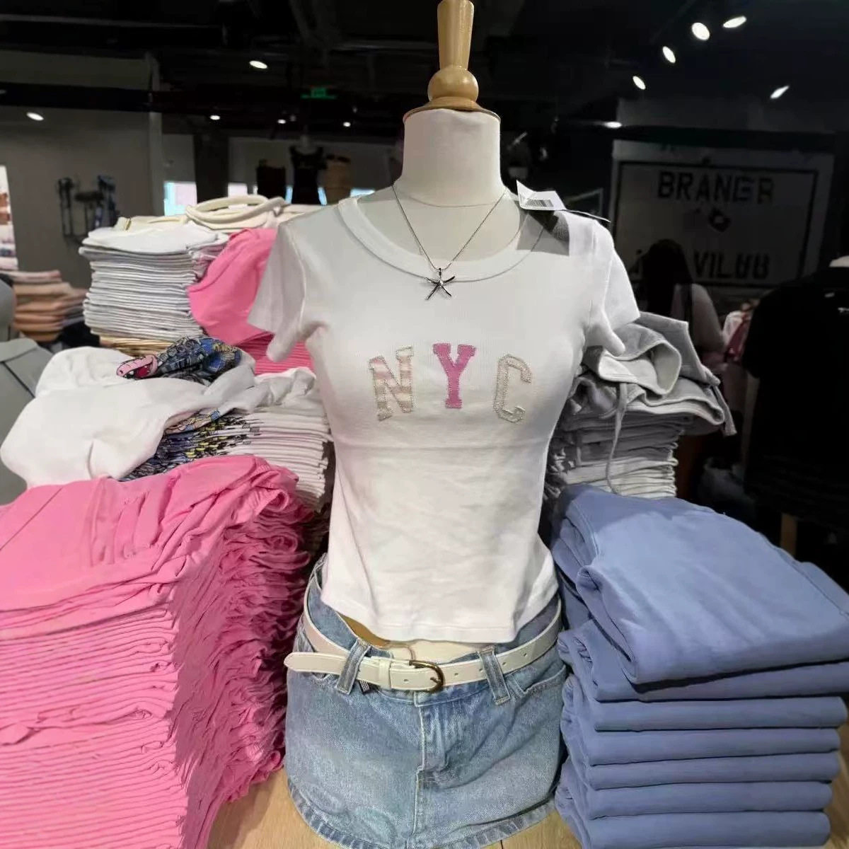 NYC彩色字母刺绣短袖1