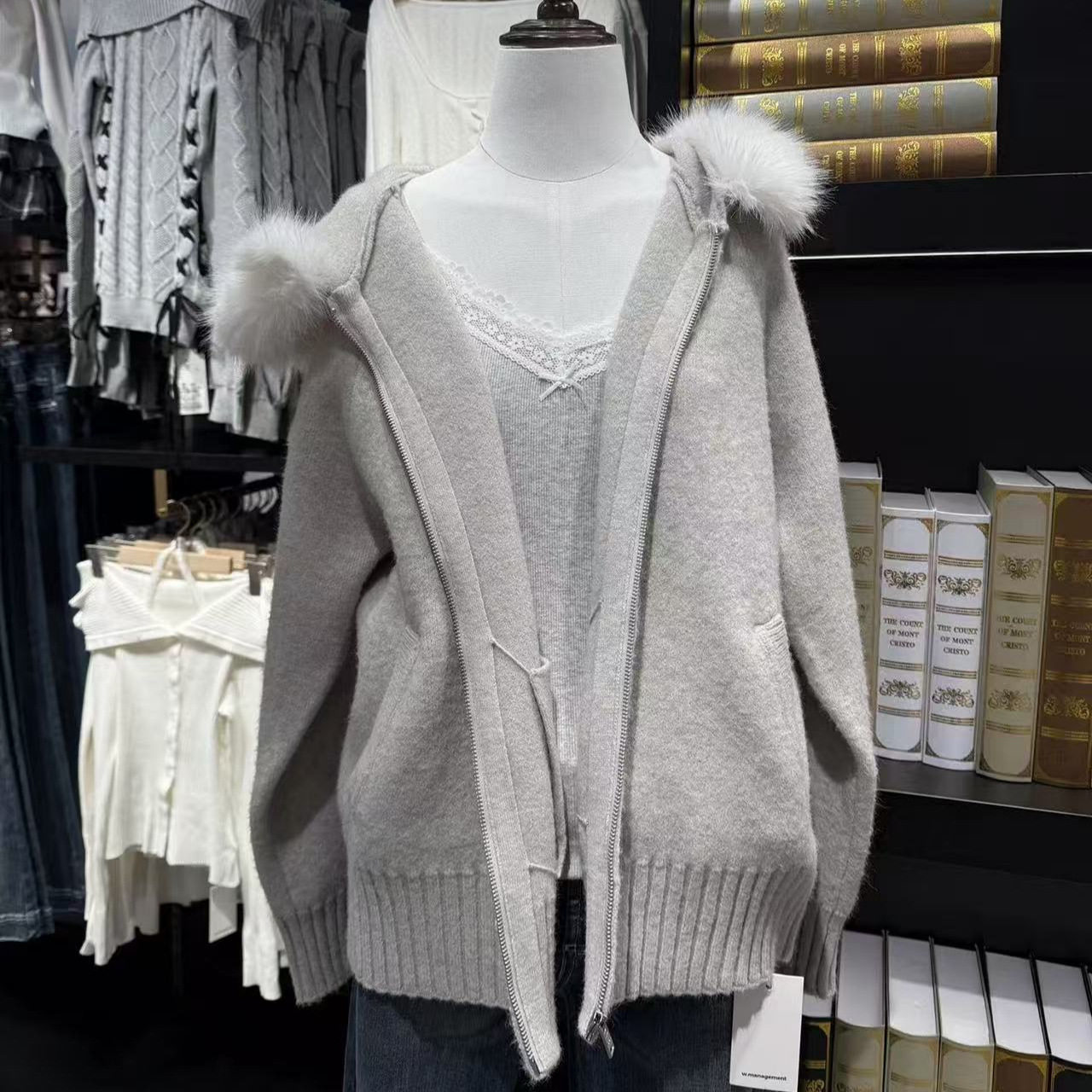 小海鸥秋冬毛领毛绒连帽开衫