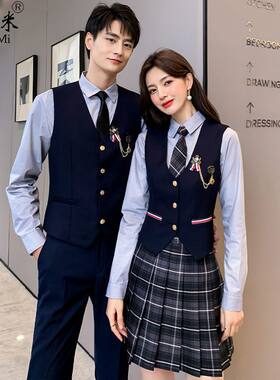 灰色马甲套装男女同款学院风JK制服套装酒店酒吧KTV服务员工作服