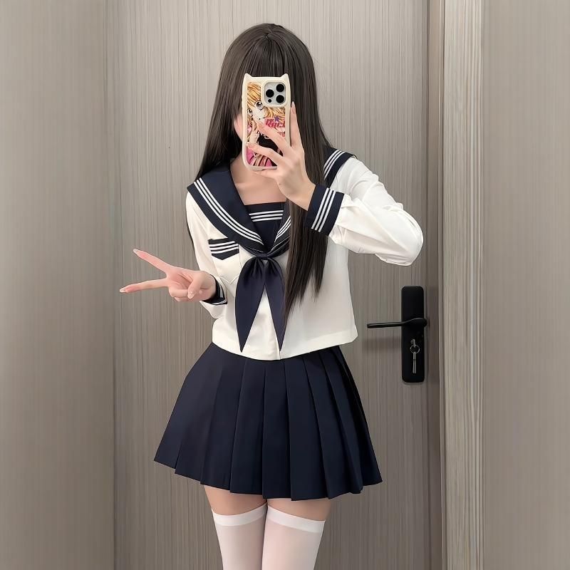 小苍兰日系正统水手服jk制服裙套装白三本改款关西襟全套收腰