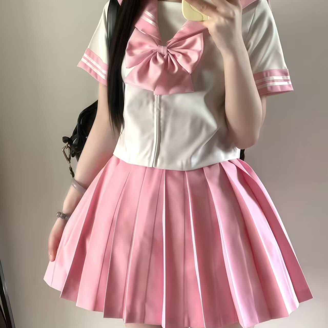 原创jk制服水手服正版日系学院甜美学生中间短袖套装粉色水手服