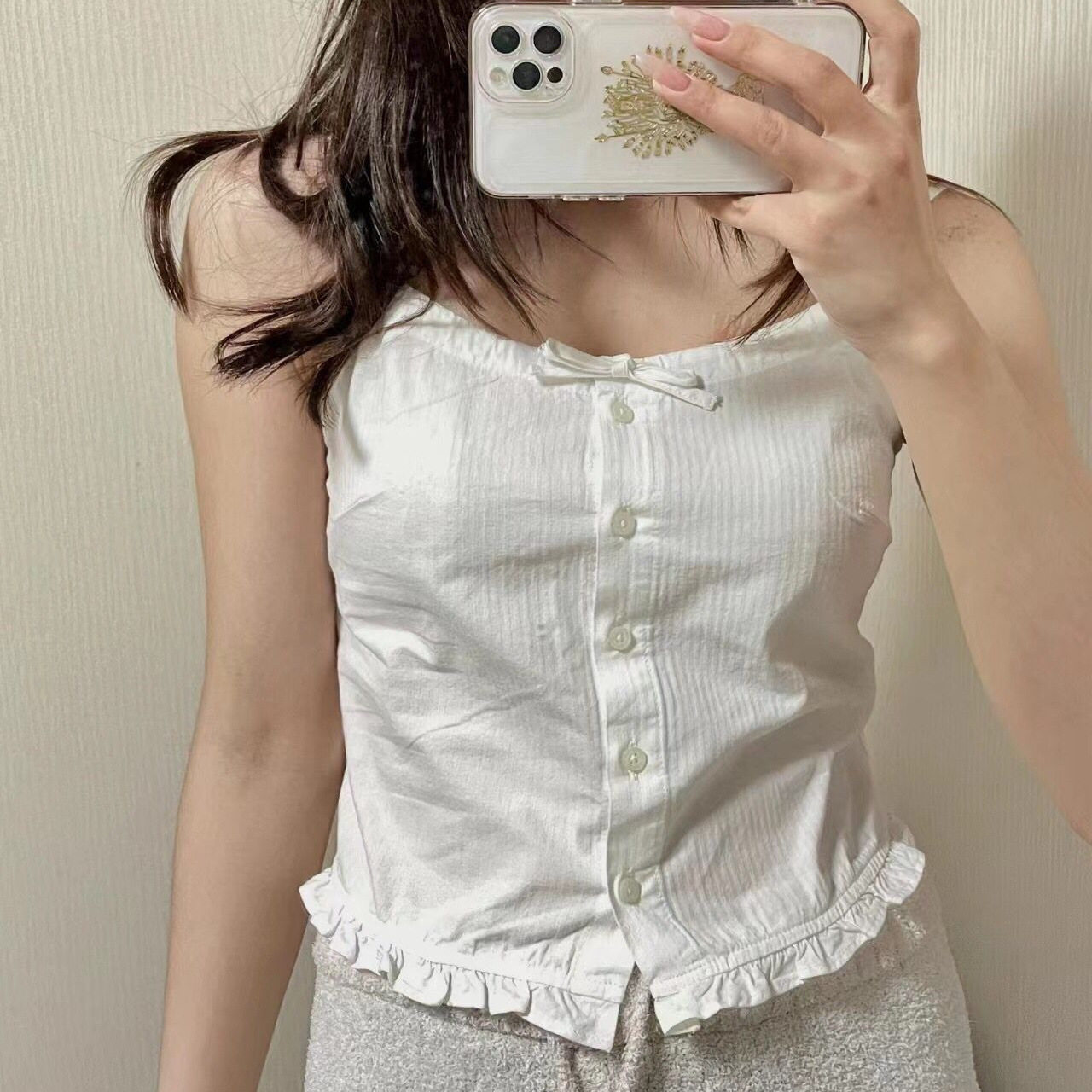 小海鸥白色露脐蝴蝶结吊带