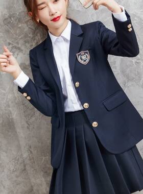 小西装套装女春秋日系学院风JK制服幼儿教师大学生校服百褶裙套装