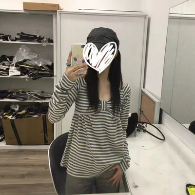 小海鸥徐梦洁同款条纹蝴蝶结T恤