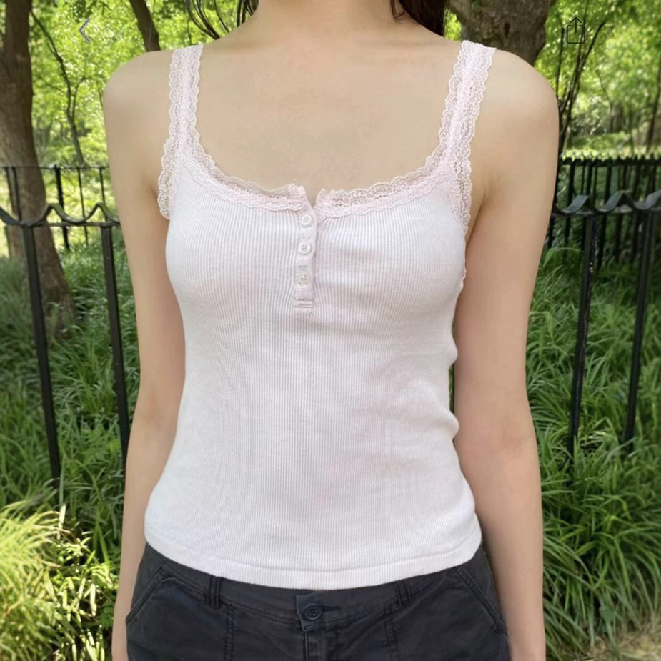 小海鸥粉色蕾丝吊带背心