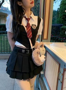 惠子小姐学院风假两件衬衫短袖半身裙辣妹纯欲两件套东京岁时记JK