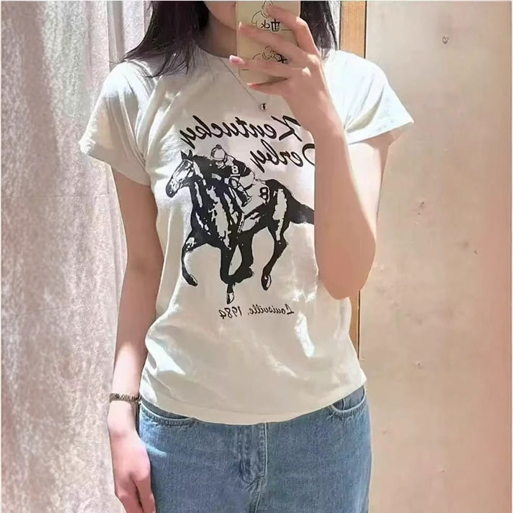 小海鸥美式骑马印花短袖