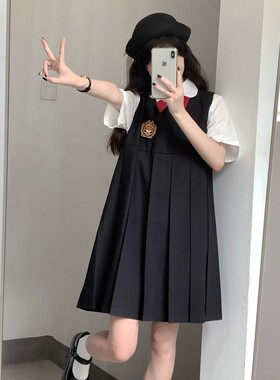 原创正版jk卡奶裙套装中长款甜美风日系夏季两件套学院风连衣裙