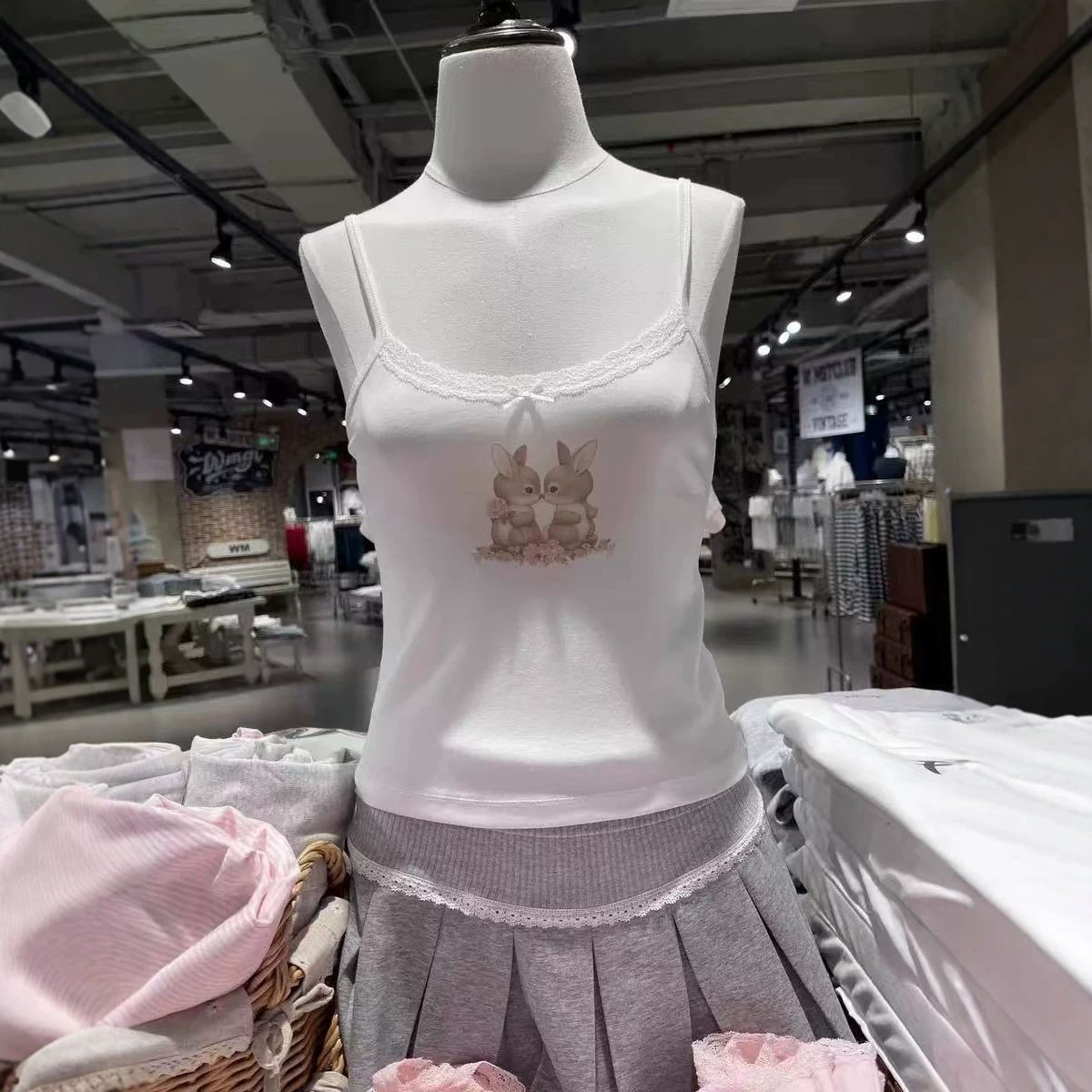 小海鸥蕾丝蝴蝶结小兔吊带