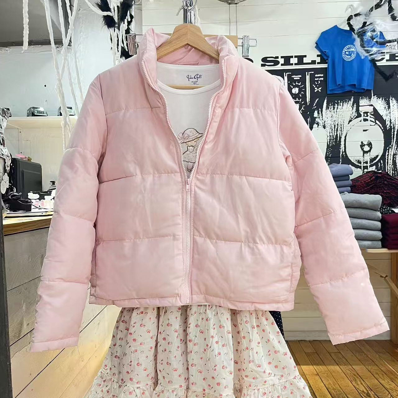小海鸥日系甜美粉色面包服