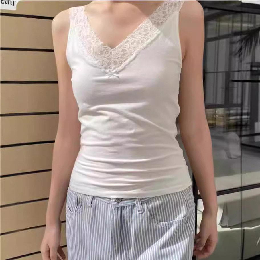 小海鸥蝴蝶结蕾丝V领吊带