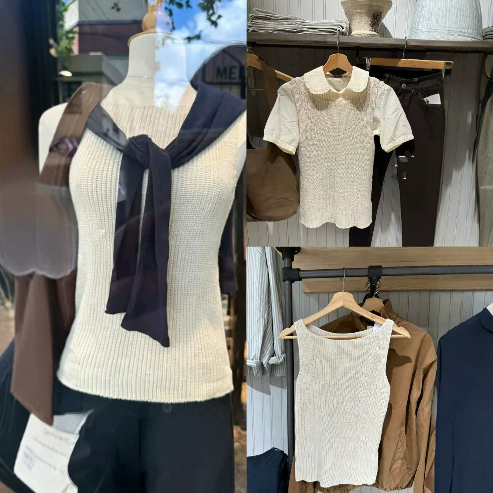 小海鸥秋季米色圆领针织马甲女