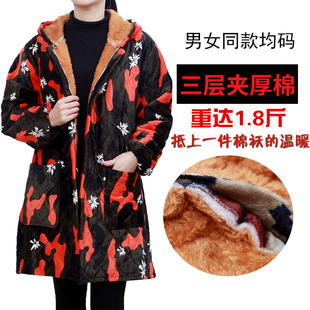 夹棉超厚罩衣冬季男女双面绒工作服法兰绒加棉加厚护衣大褂围裙4X