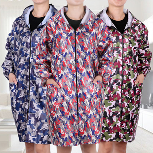 大褂 有袖 厂家成人单层罩衣工作服男女防水围裙带帽拉链长袖 薄款