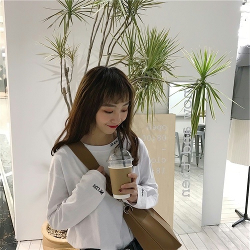 Autumn new Korean version ins letter embroidery round neck long sleeve T-shirt women's dress loose strange smell girl