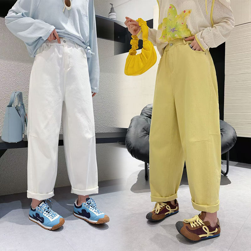 胖妹妹高腰显瘦宽松彩色休闲裤女200斤春季新款哈伦裤大码女装