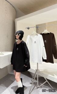 胖妹妹加肥加大中长款刺绣火柴人T恤女秋季200斤打底衫大码女装