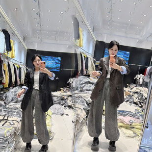 女装 200斤pu皮衣外套大码 仿蛋白皮西服女春季 五姐家高级感美式