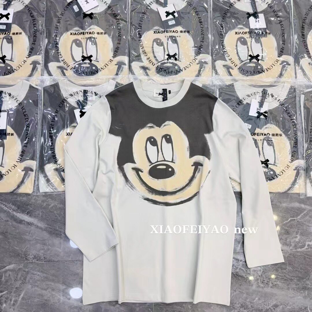 晓肥妖家韩系中长款卡通米奇T恤女秋季新款200斤宽松上衣大码女装