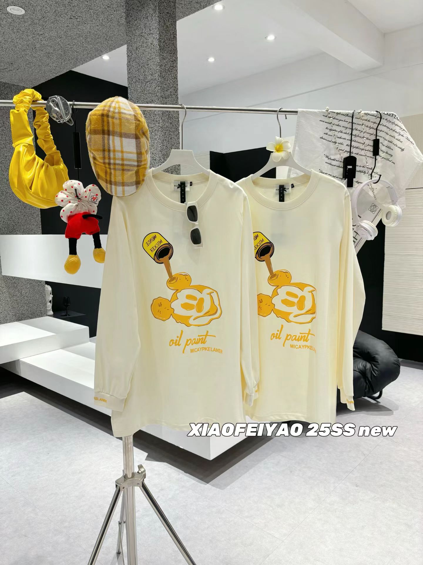 晓肥妖家设计感中长款卡通米奇T恤女秋季200斤宽松打底衫大码女装