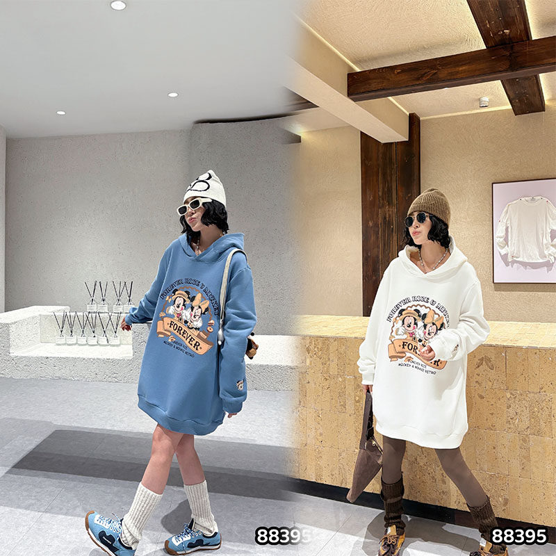 胖妹妹加肥加大中长款卡通米奇加绒卫衣女秋冬款280斤大码女装
