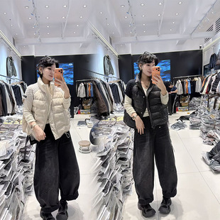 五姐家设计感拼接针织棉马甲女秋冬季200斤棉服马夹坎肩大码女装