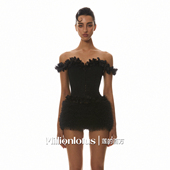 花边鱼骨抹胸丰臀造型小黑短裙套装 莲 百万