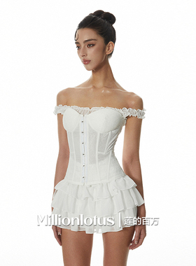 莲的百万少女持梦纯欲束腰鱼骨胸衣蛋糕裙抹胸一字领显瘦连衣裙