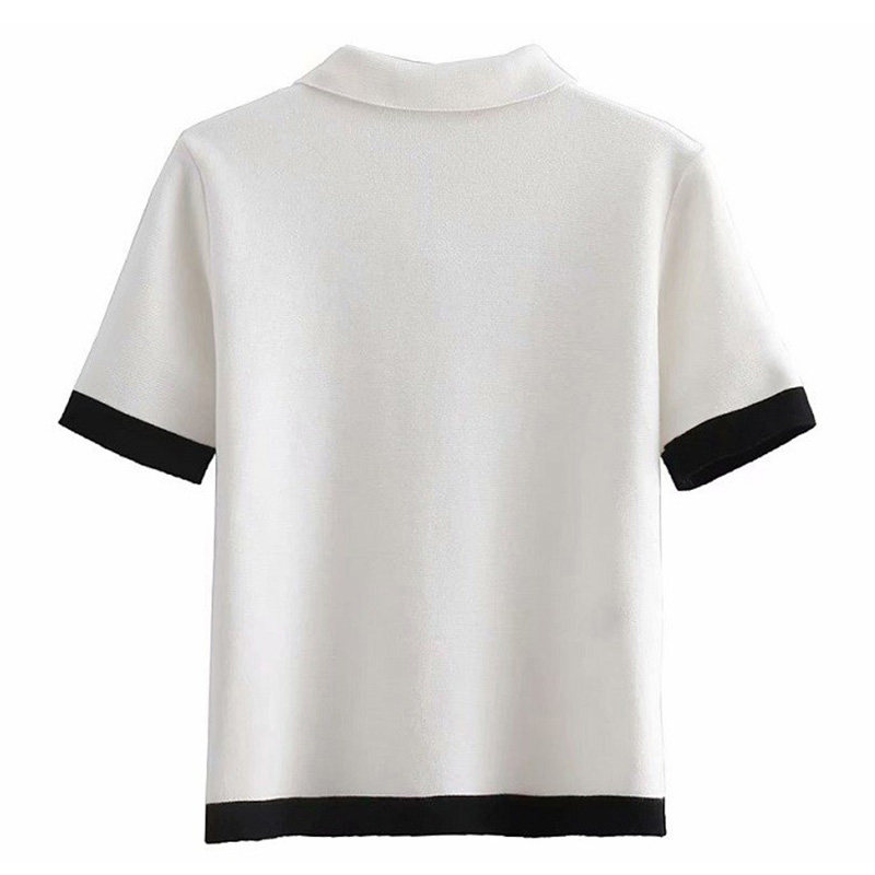 아이스 실크 티셔츠 여성 반팔 루즈 슬림 폴로 칼라 지퍼 탑 여름 2024 새로운 얇은 스웨터