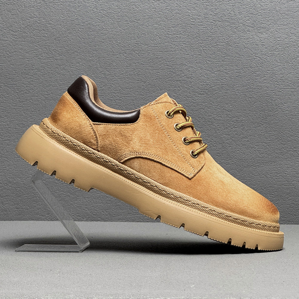 低帮马丁靴男真皮大头反绒皮鞋冬季发泡底厚底超轻黄色复古工装鞋