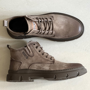 马丁靴男中帮真皮冬季卡其软底休闲短靴反绒皮鞋英伦风复古工装鞋