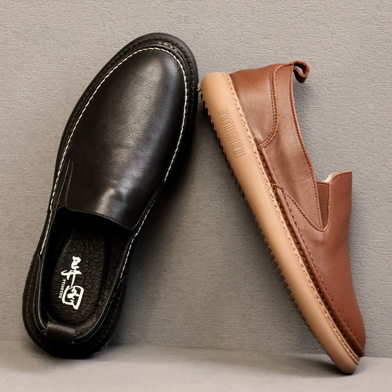 真皮乐福鞋男头层牛皮四季百搭皮鞋懒人一脚蹬软底软面驾车豆豆鞋