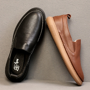 真皮乐福鞋男头层牛皮四季百搭皮鞋懒人一脚蹬软底软面驾车豆豆鞋