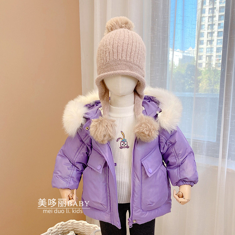 断码福利~韩都果果女童冬款宝宝婴幼儿加厚毛毛领羽绒服外套大衣