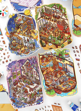 Infeel me小角落四五弹2.5D造景贴纸微缩场景小屋手工diy解压贴画